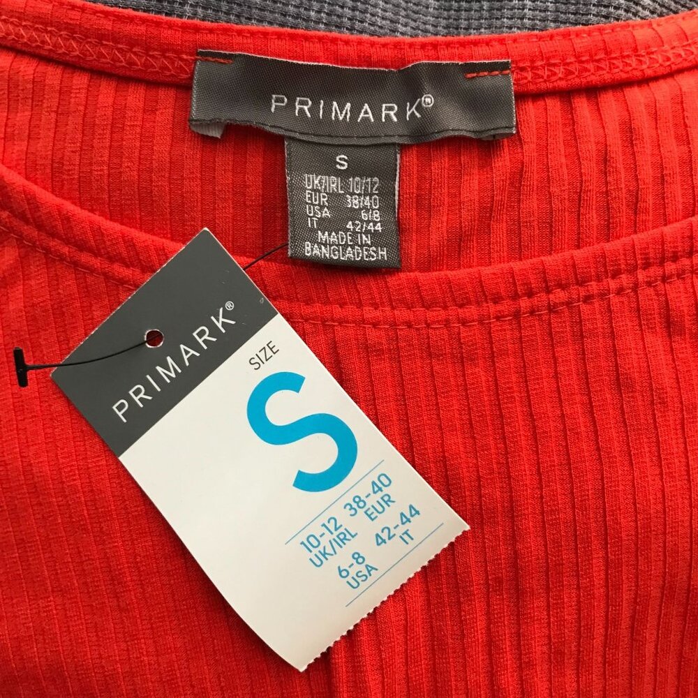 NWT Bright Red Ribbed Stretchy Crop Top Tie Front Casual - Small‎ - Picture 5 of 6